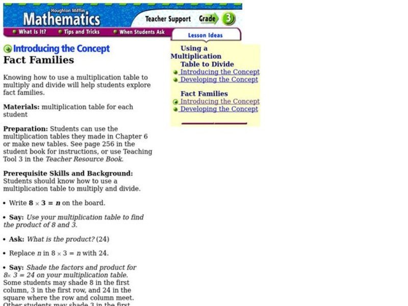 Fact Families Lesson Plan Fact Families Lesson Plan