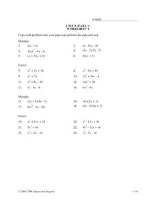 Factoring Worksheet Factoring Worksheet