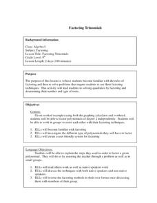 Factoring Trinomials Lesson Plan Factoring Trinomials Lesson Plan