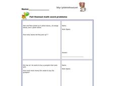Fall Themed Math Word Problems Worksheet Fall Themed Math Word Problems Worksheet