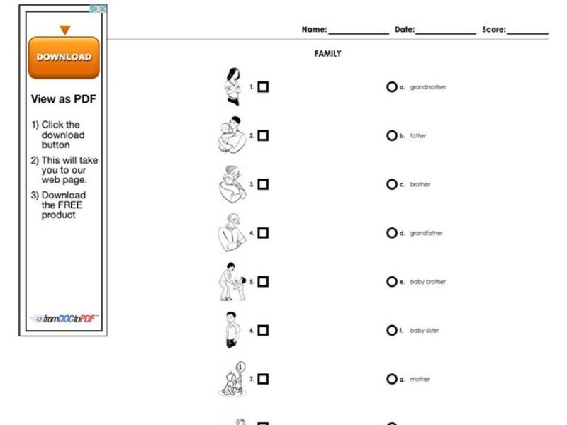 Family Worksheet Family Worksheet