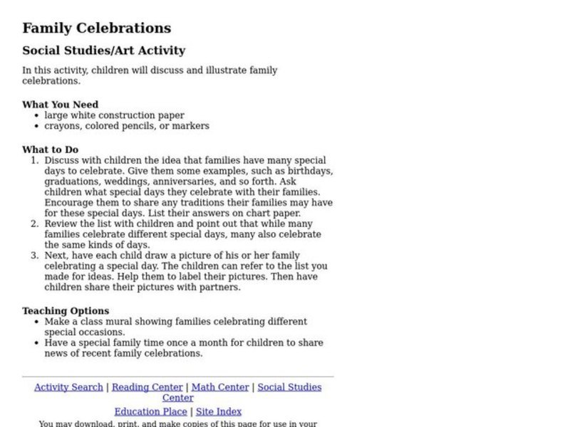 Family Celebrations Lesson Plan Family Celebrations Lesson Plan
