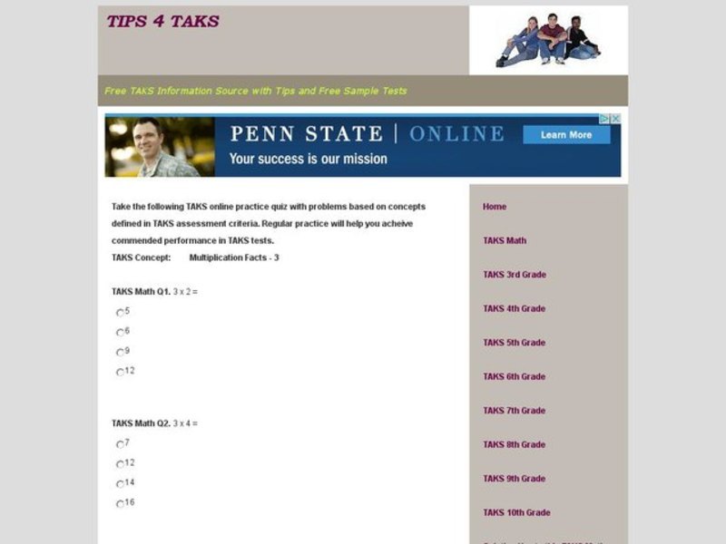 TAKS Quiz- Multiplication Facts-3 Interactive TAKS Quiz- Multiplication Facts-3 Interactive