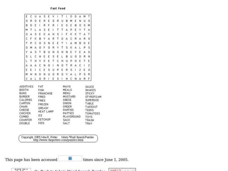 Fast Food Puzzle Worksheet Fast Food Puzzle Worksheet