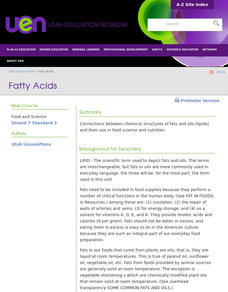 Fatty Acids Lesson Plan Fatty Acids Lesson Plan
