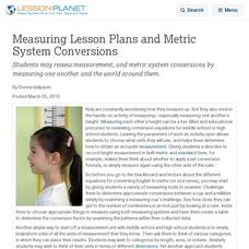 Measuring Lesson Plans and Metric System Conversions Lesson Planet Article Measuring Lesson Plans and Metric System Conversions Lesson Planet Article