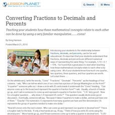 Converting Fractions to Decimals and Percents Lesson Planet Article Converting Fractions to Decimals and Percents Lesson Planet Article