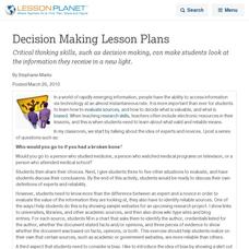 Decision Making Lesson Plans Lesson Planet Article Decision Making Lesson Plans Lesson Planet Article