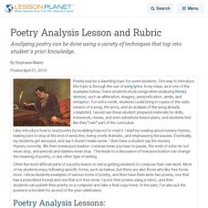 Poetry Analysis Lesson and Rubric Lesson Planet Article Poetry Analysis Lesson and Rubric Lesson Planet Article
