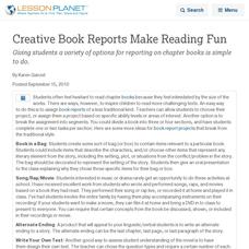 Creative Book Reports Make Reading Fun Lesson Planet Article Creative Book Reports Make Reading Fun Lesson Planet Article
