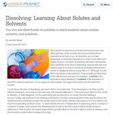 Dissolving: Learning About Solutes and Solvents Lesson Planet Article Dissolving: Learning About Solutes and Solvents Lesson Planet Article
