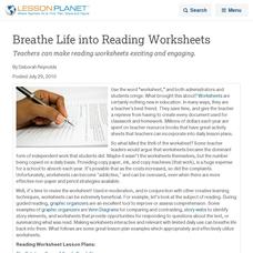 Breathe Life into Reading Worksheets Lesson Planet Article Breathe Life into Reading Worksheets Lesson Planet Article