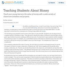 Teaching Students About Money Lesson Planet Article Teaching Students About Money Lesson Planet Article