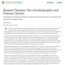 Samuel Clemens: His Autobiography and Famous Quotes Lesson Planet Article Samuel Clemens: His Autobiography and Famous Quotes Lesson Planet Article