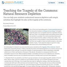 Teaching the Tragedy of the Commons: Natural Resource Depletion Lesson Planet Article Teaching the Tragedy of the Commons: Natural Resource Depletion Lesson Planet Article