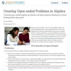 Creating Open-ended Problems in Algebra Lesson Planet Article Creating Open-ended Problems in Algebra Lesson Planet Article