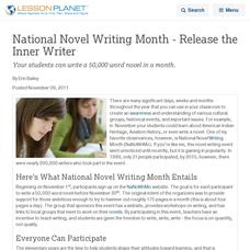 National Novel Writing Month - Release the Inner Writer Lesson Planet Article National Novel Writing Month - Release the Inner Writer Lesson Planet Article