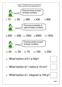 Find Fractions of Numbers Worksheet Find Fractions of Numbers Worksheet