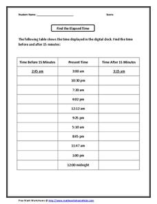 Find the Elapsed Time Worksheet Find the Elapsed Time Worksheet