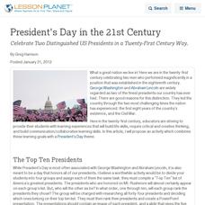 Presidents' Day in the 21st Century Lesson Planet Article Presidents' Day in the 21st Century Lesson Planet Article