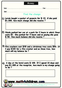 Find the Change Worksheet Find the Change Worksheet