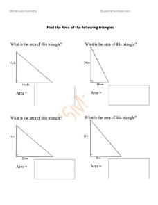 Finding Area of Triangles Worksheet Finding Area of Triangles Worksheet