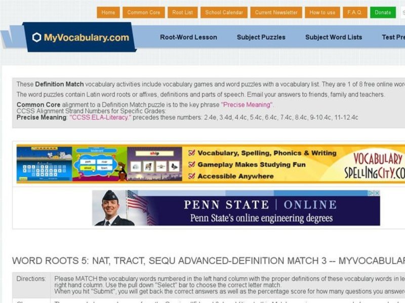 Latin Roots nat, tract, sequ: Matching Exercise Interactive Latin Roots nat, tract, sequ: Matching Exercise Interactive