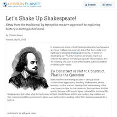 Let's Shake Up Shakespeare! Lesson Planet Article Let's Shake Up Shakespeare! Lesson Planet Article
