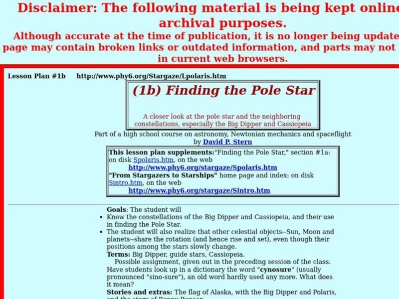 Finding the Pole Star Lesson Plan Finding the Pole Star Lesson Plan