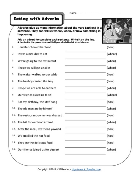 Eating with Adverbs Worksheet Eating with Adverbs Worksheet