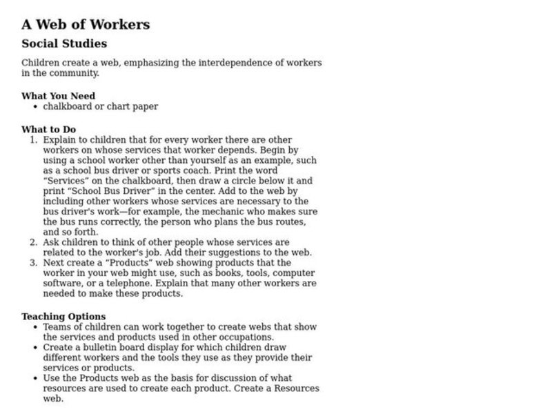 A Web of Workers Lesson Plan A Web of Workers Lesson Plan
