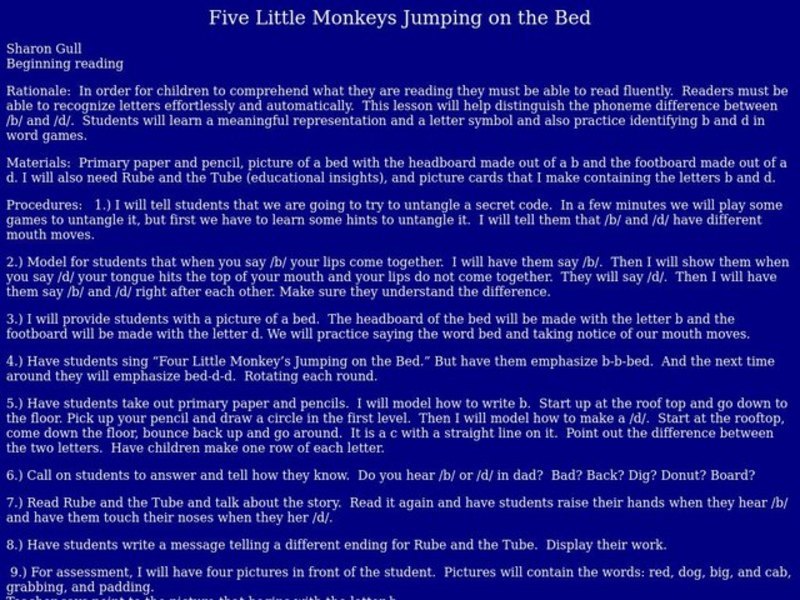 Five Little Monkeys Jumping on the Bed Lesson Plan Five Little Monkeys Jumping on the Bed Lesson Plan