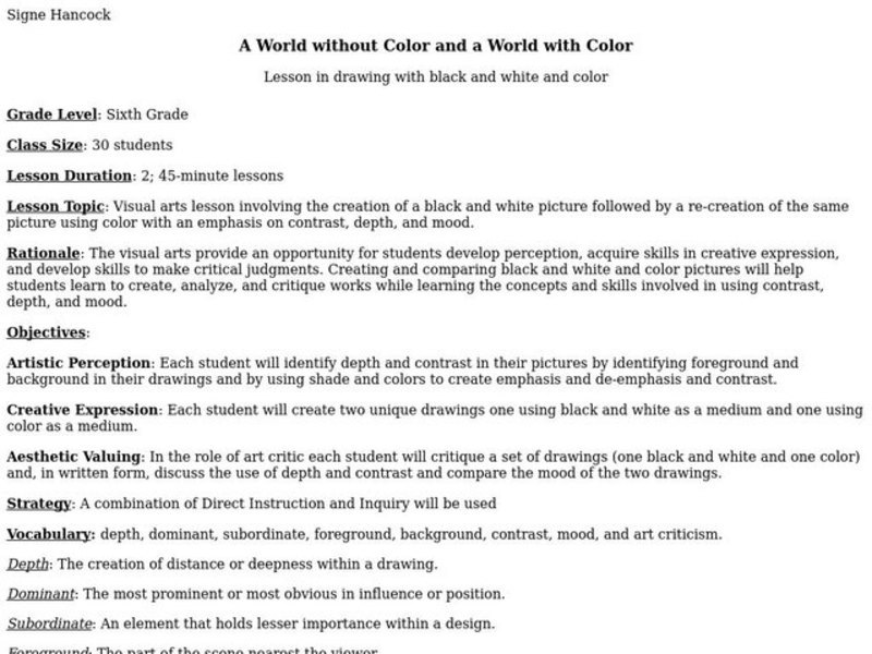 A World Without Color And A World With Color Lesson Plan A World Without Color And A World With Color Lesson Plan