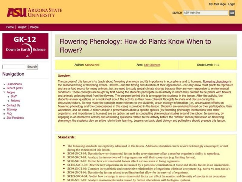 Flowering Phenology: How Do Plants Know When To Flower? Lesson Plan Flowering Phenology: How Do Plants Know When To Flower? Lesson Plan
