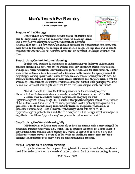 Man's Search for Meaning: Vocabulary Strategy Lesson Plan Man's Search for Meaning: Vocabulary Strategy Lesson Plan
