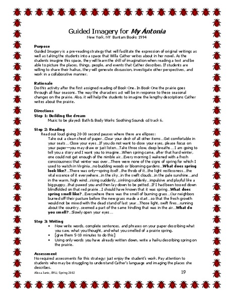 My Antonia: Guided Imagery Lesson Plan My Antonia: Guided Imagery Lesson Plan