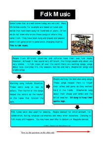 Folk Music Worksheet Folk Music Worksheet