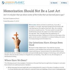 Memorization Should Not Be a Lost Art Lesson Planet Article Memorization Should Not Be a Lost Art Lesson Planet Article