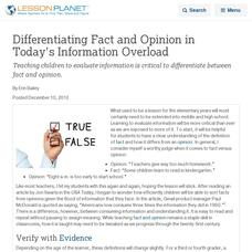 Juggling Fact and Opinion in Today's Information Overload Lesson Planet Article Juggling Fact and Opinion in Today's Information Overload Lesson Planet Article