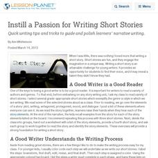 Instill a Passion for Writing Short Stories Lesson Planet Article Instill a Passion for Writing Short Stories Lesson Planet Article