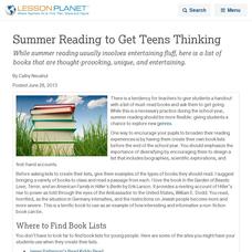 Summer Reading to Get Teens Thinking Lesson Planet Article Summer Reading to Get Teens Thinking Lesson Planet Article