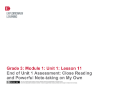 End of Unit 1 Assessment: Close Reading and Powerful Note-Taking on My Own Lesson Plan End of Unit 1 Assessment: Close Reading and Powerful Note-Taking on My Own Lesson Plan