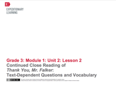 Continued Close Reading of Thank You, Mr. Falker: Text Dependent Questions and Vocabulary Lesson Plan Continued Close Reading of Thank You, Mr. Falker: Text Dependent Questions and Vocabulary Lesson Plan