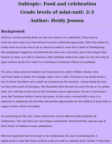Food and celebration Lesson Plan Food and celebration Lesson Plan