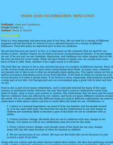 Food And Celebration Lesson Plan Food And Celebration Lesson Plan