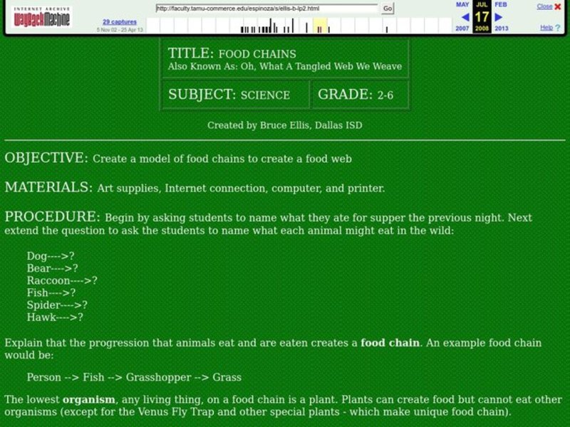 Food Chains Lesson Plan Food Chains Lesson Plan
