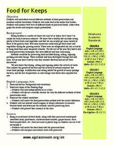 Food For Keeps Lesson Plan Food For Keeps Lesson Plan