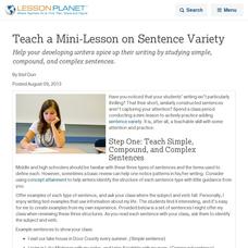 Teach a Mini-Lesson Sentence Variety Lesson Planet Article Teach a Mini-Lesson Sentence Variety Lesson Planet Article