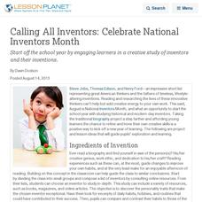 Calling All Inventors: Celebrate National Inventors Month Lesson Planet Article Calling All Inventors: Celebrate National Inventors Month Lesson Planet Article