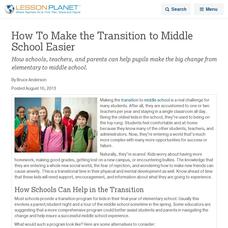 How To Make the Transition to Middle School Easier Lesson Planet Article How To Make the Transition to Middle School Easier Lesson Planet Article